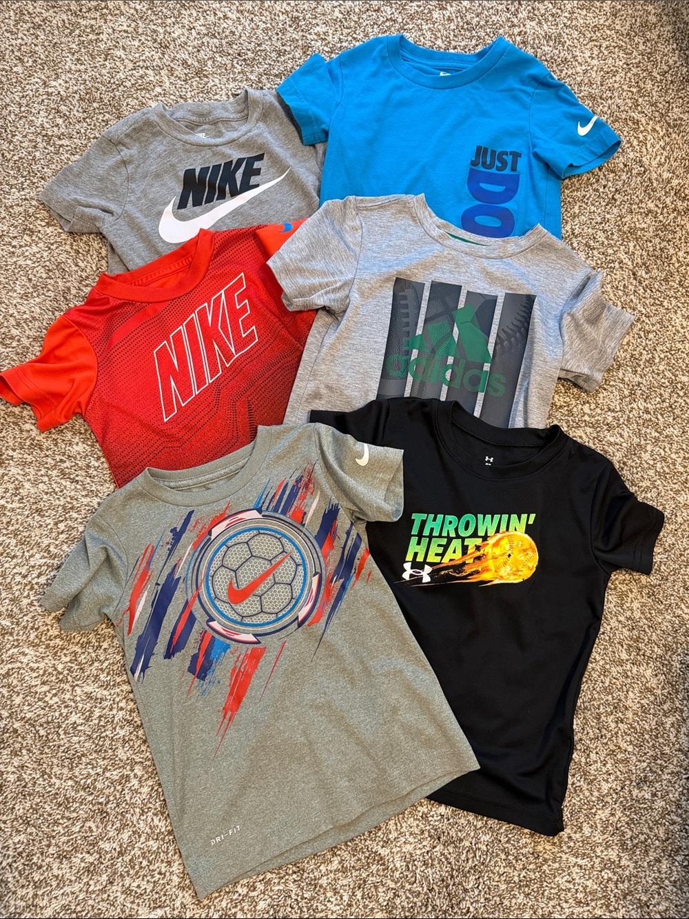 Boys Kids Short-Sleeve Mixed Brand Tee Bundle of 6- Nike, Adidas, UnderArmor- 4T